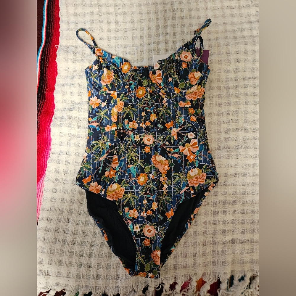 Onia Floral One Piece Swimsuit - Black and Orange